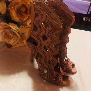 Zara open toe tan booties